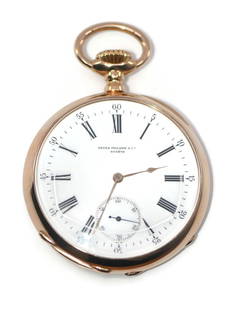 Patek Philippe 18K Rose Gold Mechanical Pocket Watch 51mm: Patek Philippe 18K Rose Gold Mechanical Pocket Watch 51mm This exquisite pocket watch from Patek Philippe features a stunning pink rose gold case and dial, showcasing the brand's commitment to luxury