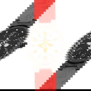 Louis Vuitton Tambour All Black Women's Quartz Wristwatch 28mm: Louis Vuitton Tambour All Black Women's Quartz Wristwatch 28mm This exquisite Louis Vuitton Tambour All Black wristwatch is designed for women, featuring a sleek stainless steel case and a durable rub