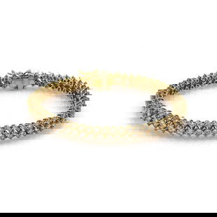 18k Yellow Gold 8 Carat Triple Row Diamond Tennis Bracelet: 18k Yellow Gold 8 Carat Triple Row Diamond Tennis Bracelet This exquisite tennis bracelet is made from 18k yellow gold and features a polished finish. It showcases a unique triple row design with smal