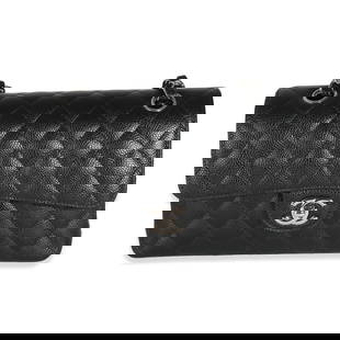 Chanel Black Caviar Small Classic Double Flap Bag 2019 with Accessories: Chanel Black Caviar Small Classic Double Flap Bag 2019 with Accessories Discover the timeless elegance of the Chanel Black Quilted Caviar Small Classic Double Flap Handbag. This stunning shoulder bag