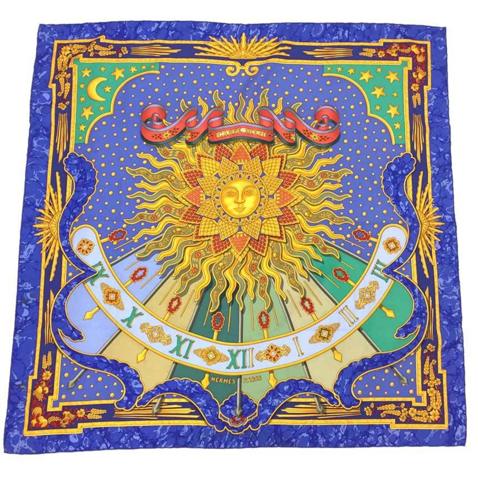 Hermes Carre 90 Scarf Carpe Diem 100% Silk Sun Blue Yellow: Hermes Carre 90 Scarf Carpe Diem 100% Silk Sun Blue Yellow Elevate your style with this exquisite Hermes Carre 90 scarf, featuring the vibrant "Carpe Diem" design in shades of sun blue and yellow. Cra