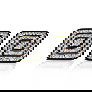 David Webb Square Earrings with Black Enamel and Diamonds 6.5 cts: David Webb Square Earrings with Black Enamel and Diamonds 6.5 cts Exquisite David Webb square-shaped earrings featuring a striking design combining black enamel and diamonds. Crafted from a luxurious