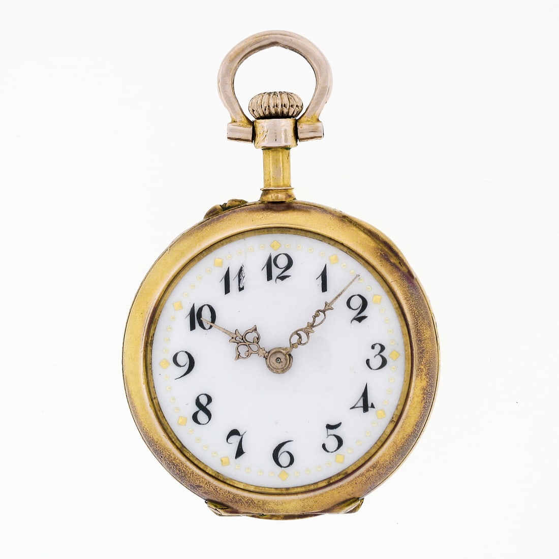 Antique 14k Gold Swiss Pocket Watch with .50ctw Diamond and Ruby: Antique 14k Gold Swiss Pocket Watch with .50ctw Diamond and Ruby This exquisite Antique 14k Gold Swiss Pocket Pendant Watch is a true vintage treasure from the late 19th century, featuring a stunning 
