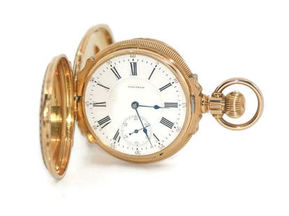 Waltham Model 1892 18K Yellow Gold Pocket Watch 54mm: Waltham Model 1892 18K Yellow Gold Pocket Watch 54mm This exquisite Waltham Model 1892 pocket watch features a stunning yellow gold case, offering both elegance and durability. With a case size of 54m
