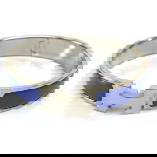 Hermes Blue Silver Click Crack PM Bangle 6.7inch Women Accessories: Hermes Blue Silver Click Crack PM Bangle 6.7inch Women Accessories Elevate your accessory game with this exquisite Hermes Click Crack PM Bangle. Designed for women, this stunning bangle features a vib
