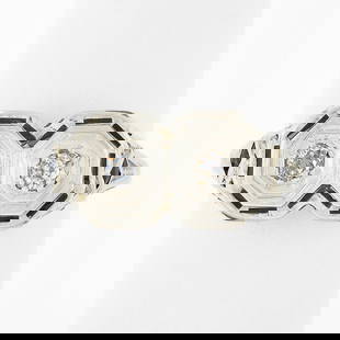 Antique Art Deco 18k White Gold Ring with Diamonds and Sapphire 6.25: Antique Art Deco 18k White Gold Ring with Diamonds and Sapphire 6.25 This exquisite Antique Art Deco ring features a stunning design crafted from solid 18k white gold. The ring is adorned with two rou