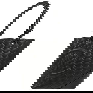 Chanel Cambon Ligne Tote Black Calfskin Handbag with Silver Hardware: Chanel Cambon Ligne Tote Black Calfskin Handbag with Silver Hardware This stylish Chanel Cambon Ligne Tote Handbag is crafted from luxurious black calfskin leather and features a chic quilted finish.