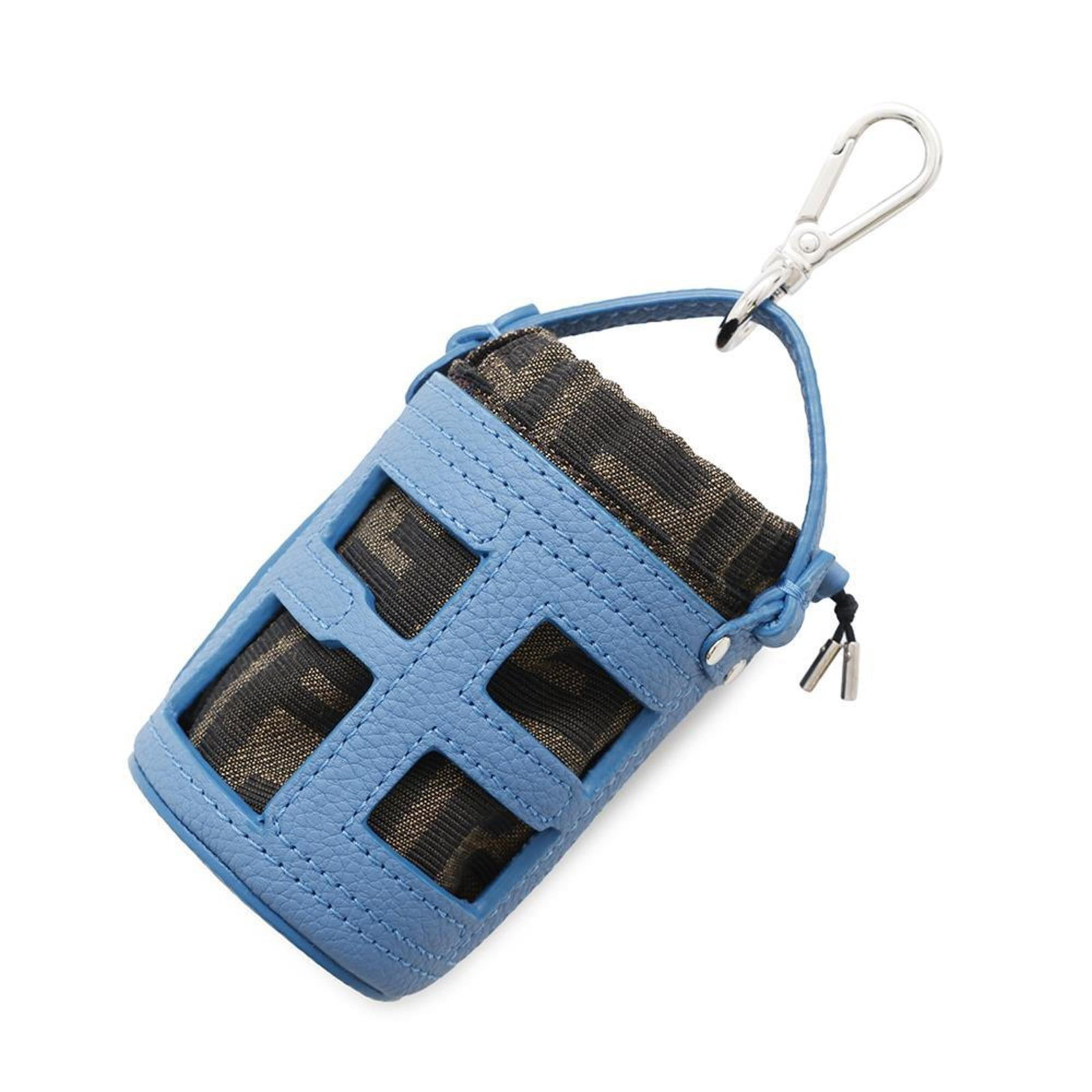 Fendi Zucca Pattern Bucket Key Charm 7AS158 Canvas Leather: Fendi Zucca Pattern Bucket Key Charm 7AS158 Canvas Leather This exquisite Fendi key charm features the iconic Zucca pattern in a stylish bucket motif, crafted from high-quality canvas and leather. Des