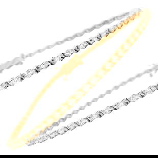 2.91ct Diamond Tennis Bracelet 18k Yellow Gold 7 in Contemporary Design: 2.91ct Diamond Tennis Bracelet 18k Yellow Gold 7 in Contemporary Design This stunning 2.91ct diamond tennis bracelet is crafted from luxurious 18k yellow gold, featuring 69 round diamonds totaling 2.9