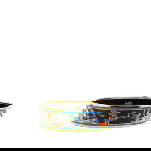 Hermes Wide Folding Fan Enamel Bangle 70 Gold Plated Black: Hermes Wide Folding Fan Enamel Bangle 70 Gold Plated Black This elegant bangle showcases a striking print on enamel, complemented by a gold-plated metal body. Designed by Hermes, the Wide Folding Fan