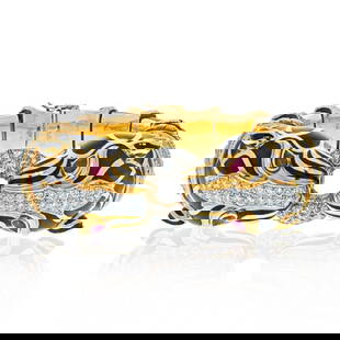 David Webb Platinum 18K Yellow Gold Double Head Lion Bracelet: David Webb Platinum 18K Yellow Gold Double Head Lion Bracelet This exquisite David Webb bracelet showcases a stunning design featuring two double head lions crafted from platinum and 18K yellow gold.