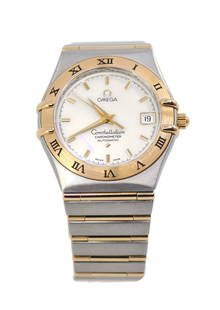 OMEGA Constellation 18K Gold Stainless Steel Watch Ref 1302.30 with Box: OMEGA Constellation 18K Gold Stainless Steel Watch Ref 1302.30 with Box This OMEGA Constellation wristwatch combines elegance and functionality with its 18K gold and stainless steel design. The watch