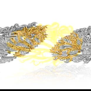 David Webb Bombe Diamond Leaf Bracelet Platinum 18K Gold 15cttw: David Webb Bombe Diamond Leaf Bracelet Platinum 18K Gold 15cttw The David Webb Platinum & 18K Yellow Gold 15.00cttw Bombe Diamond Leaf Motif Bracelet is a stunning combination of luxury and elegance.