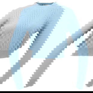 Vintage Miu Miu Light Blue Sweater 70% Wool 30% Cashmere Size 38: Vintage Miu Miu Light Blue Sweater 70% Wool 30% Cashmere Size 38 Elevate your casual wardrobe with this vintage Miu Miu sweater in a soft light blue hue. Crafted from a luxurious blend of 70% wool and