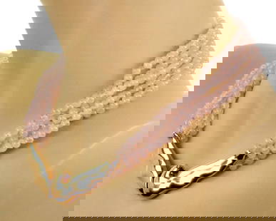 Tiffany & Co. Picasso 18k Gold Rose Quartz Dove Beaded Necklace Vintage: Tiffany & Co. Picasso 18k Gold Rose Quartz Dove Beaded Necklace Vintage This exquisite vintage necklace from Tiffany & Co. features a stunning yellow dove design crafted from 18k yellow gold and adorn