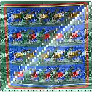 Hermes Gavroche 45 Carre ECURIES Silk Scarf Blue Green Mini: Hermes Gavroche 45 Carre ECURIES Silk Scarf Blue Green Mini This exquisite Hermes scarf, known as the Gavroche 45 Carre ECURIES, is a stunning accessory for both men and women. Crafted from luxurious