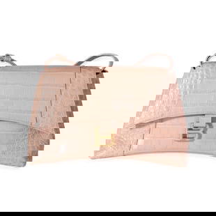 Balenciaga Hourglass Downtown Croc Embossed Shoulder Bag 2021: Balenciaga Hourglass Downtown Croc Embossed Shoulder Bag 2021 Introducing the Balenciaga Beige Croc Embossed Hourglass Downtown Shoulder Bag, a stylish and versatile accessory perfect for any occasion