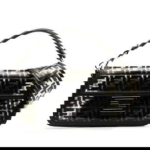 Fendi Medium Zucca Black PVC Baguette Satchel with Leather Trim: Fendi Medium Zucca Black PVC Baguette Satchel with Leather Trim This Fendi Medium Zucca PVC Baguette Satchel showcases a stylish black PVC body accentuated with leather trim. It features a detachable