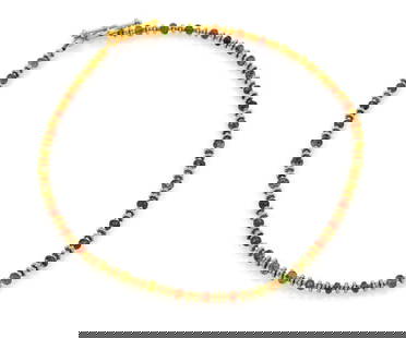 Laura Gibson 22k Yellow Gold Beaded Necklace Orange Green Signed Original: Laura Gibson 22k Yellow Gold Beaded Necklace Orange Green Signed Original This exquisite 22k Yellow Gold Fractal Faceted Orange & Green Beaded Necklace by Laura Gibson showcases a vibrant blend of ora