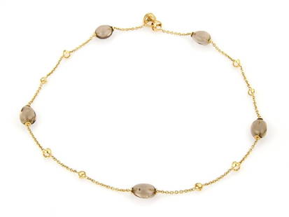 Di Modolo Smokey Quartz 18k Yellow Gold Chain Necklace: Di Modolo Smokey Quartz 18k Yellow Gold Chain Necklace Elevate your jewelry collection with the Di Modolo Smokey Quartz 18k Yellow Gold Beaded Necklace. This exquisite piece features a chic chain styl