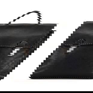 Fendi Leather Selleria Black Briefcase Italy Premium Craftsmanship: Fendi Leather Selleria Black Briefcase Italy Premium Craftsmanship The Fendi Leather Selleria Briefcase is a sophisticated accessory crafted from premium leather, featuring a sleek design perfect for