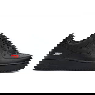 Nike Air Force 1 Low Supreme Black Authentic Sneakers: Nike Air Force 1 Low Supreme Black Authentic Sneakers Experience the iconic style of the Nike Air Force 1 Low Supreme in Black. This pair features a sleek and classic design, suitable for both collect