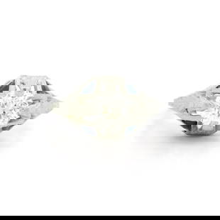 Antique Art Deco 18k White Gold Diamond Sapphire Wheat Ring 0.90ct: Antique Art Deco 18k White Gold Diamond Sapphire Wheat Ring 0.90ct This exquisite Antique Art Deco ring features a stunning blend of 18k white gold, adorned with a 0.90ct natural diamond and vibrant s