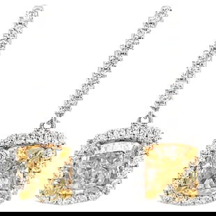 EGL Certified 5.02ct Yellow Diamond Drop Earrings 18k Two-Tone Gold: EGL Certified 5.02ct Yellow Diamond Drop Earrings 18k Two-Tone Gold These stunning yellow diamond drop earrings feature a contemporary design and are EGL certified. Crafted from 18k two-tone gold, the