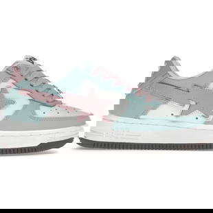 A Bathing Ape Bape Sta #4 Low Green Pink Leather Sneakers: A Bathing Ape Bape Sta #4 Low Green Pink Leather Sneakers Step into standout streetwear style with the A Bathing Ape Bape Sta #4 Low in Green and Pink. Inspired by classic court silhouettes, this colo