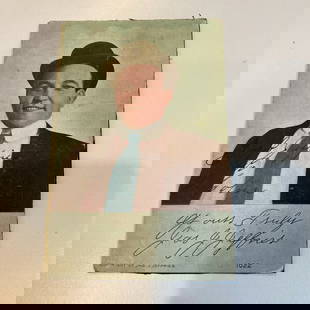 1907 James J. Jeffries Signed Boxing Card with JSA COA: 1907 James J. Jeffries Signed Boxing Card with JSA COA This is an original 1907 boxing fan card featuring a vibrant colorized image of James J. Jeffries, who was a legendary heavyweight champion. The