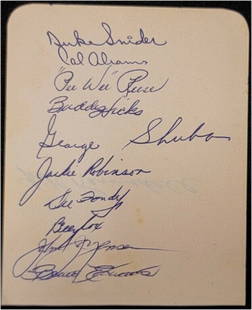 Jackie Robinson Pee Wee Reese Signed Index Card 12 Autos JSA Dodgers: Jackie Robinson Pee Wee Reese Signed Index Card 12 Autos JSA Dodgers This authentic index card features the signatures of legendary baseball players Jackie Robinson and Pee Wee Reese, along with 11 ad