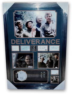 Deliverance Cast Autographed Framed Collage 28.5 x 40.5 JSA Authenticated: Deliverance Cast Autographed Framed Collage 28.5 x 40.5 JSA Authenticated This stunning framed collage features the authentic signatures of the legendary cast of the film "Deliverance," including Burt