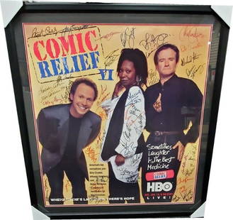 Robin Williams Whoopi Goldberg Billy Crystal Signed Framed Poster Comic Relief II: Robin Williams Whoopi Goldberg Billy Crystal Signed Framed Poster Comic Relief II This original poster features the iconic signatures of Robin Williams, Whoopi Goldberg, Billy Crystal, and many more,