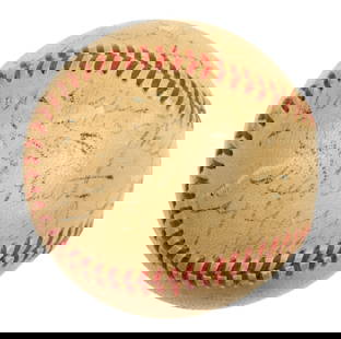 Babe Ruth Ty Cobb Signed Baseball with 29 HOF Signatures JSA COA: Babe Ruth Ty Cobb Signed Baseball with 29 HOF Signatures JSA COA This official American League baseball, authenticated by James Spence (JSA), features blue ink signatures from 29 iconic Hall of Famers