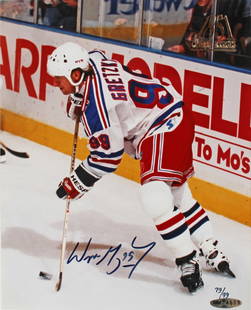 Wayne Gretzky Signed 8x10 Photo LE #79/99 New York Rangers UDA: Wayne Gretzky Signed 8x10 Photo LE #79/99 New York Rangers UDA Celebrate hockey history with this autographed limited edition 8x10 photo commemorating Wayne Gretzky's record-breaking 1851 assists. Per