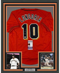 Framed Signed Evan Longoria Jersey 33x42 San Francisco Giants JSA COA: Framed Signed Evan Longoria Jersey 33x42 San Francisco Giants JSA COA Celebrate the legacy of Evan Longoria with this framed autographed baseball jersey. This authentic San Francisco Giants jersey fea