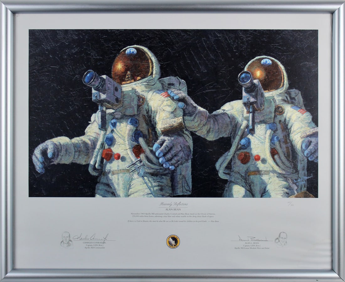 Apollo 12 Limited Edition Art Print Signed by Alan Bean & Charles Conrad BAS COA: Apollo 12 Limited Edition Art Print Signed by Alan Bean & Charles Conrad BAS COA This limited edition art print, numbered 145 out of 850, features the signatures of Apollo 12 astronauts Alan Bean and 