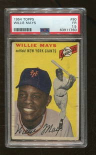 1954 Topps Willie Mays #90 Baseball Card PSA 1.5 Vintage: 1954 Topps Willie Mays #90 Baseball Card PSA 1.5 Vintage This is a 1954 Topps #90 baseball card featuring Willie Mays, graded PSA 1.5. As an original piece from Topps, it represents a significant mome