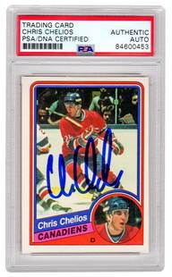 Chris Chelios Autographed 1984 O-Pee-Chee Rookie Card #259 PSA/DNA: Chris Chelios Autographed 1984 O-Pee-Chee Rookie Card #259 PSA/DNA This Chris Chelios autographed 1984 O-Pee-Chee rookie card #259 is a must-have for any ice hockey fan and collector. The card feature
