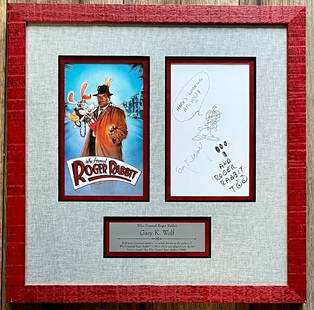 Gary K Wolf Signed Custom Framed Display 18 x 18 UV Protection: Gary K Wolf Signed Custom Framed Display 18 x 18 UV Protection This custom framed display features a signed boom page by Gary K. Wolf, the creator of Roger Rabbit. The display beautifully showcases Wo