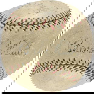 1929 Multi Signed Baseball Babe Ruth Lou Gehrig JSA Authenticated: 1929 Multi Signed Baseball Babe Ruth Lou Gehrig JSA Authenticated Offered is a remarkable multi-signed baseball featuring the prestigious signatures of three Hall of Fame players: Babe Ruth, Lou Gehri
