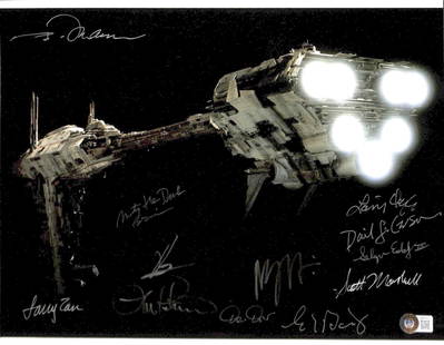 Star Wars ROTJ Rebel Medical Frigate Signed 11x14 Photo by 12 ILM Crew Beckett LOA: Star Wars ROTJ Rebel Medical Frigate Signed 11x14 Photo by 12 ILM Crew Beckett LOA This stunning 11x14 photograph features the iconic Rebel Medical Frigate from Star Wars: Return of the Jedi, autograp