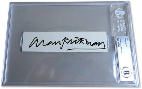 Alan Rickman Autographed Cut Signature Die Hard Galaxy Quest Beckett Certified: Alan Rickman Autographed Cut Signature Die Hard Galaxy Quest Beckett Certified This is a large cut signature autographed by the renowned actor Alan Rickman, known for his iconic roles in films such as