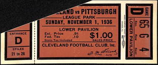1936 Cleveland Rams vs Pittsburgh Americans Original Ticket Stub