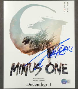 Takashi Yamazaki Autographed Godzilla Minus One 8x10 Photo Beckett Certified: Takashi Yamazaki Autographed Godzilla Minus One 8x10 Photo Beckett Certified This 8x10 photograph features the iconic Takashi Yamazaki, known for his work on the film "Godzilla Minus One." The photogr