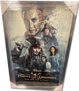 Framed Pirates of the Caribbean Cast Poster Signed by Rush Bruckheimer JSA: Framed Pirates of the Caribbean Cast Poster Signed by Rush Bruckheimer JSA This original framed poster from "Pirates of the Caribbean: Dead Man Tells No Tales" showcases the signatures of notable cast