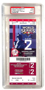 2009 World Series Yankees vs Phillies Game 2 Full Ticket PSA 10: 2009 World Series Yankees vs Phillies Game 2 Full Ticket PSA 10 This is a full ticket from Game 2 of the 2009 World Series, featuring the New York Yankees against the Philadelphia Phillies. The ticket