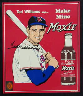 Ted Williams HOF Autographed 11x13 MoxieTin Sign Boston Red Sox PSA/DNA: Ted Williams HOF Autographed 11x13 MoxieTin Sign Boston Red Sox PSA/DNA This is an original Ted Williams Hall of Fame signed/autographed 11x13 MoxieTin sign featuring the Boston Red Sox. The item is a