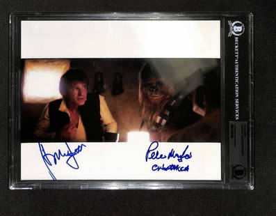 Harrison Ford Peter Mayhew Signed 8x10 Star Wars Photo Beckett Authenticated: Harrison Ford Peter Mayhew Signed 8x10 Star Wars Photo Beckett Authenticated This stunning 8x10 color photograph features the iconic duo Han Solo and Chewbacca, expertly signed by actors Harrison Ford