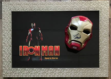 Stan Lee Signed Talking Iron Man Mask Custom Framed Display 28 x 20 PSA Authenticated: Stan Lee Signed Talking Iron Man Mask Custom Framed Display 28 x 20 PSA Authenticated This rare and beautifully custom framed display features a talking Iron Man mask, signed by the legendary Marvel c